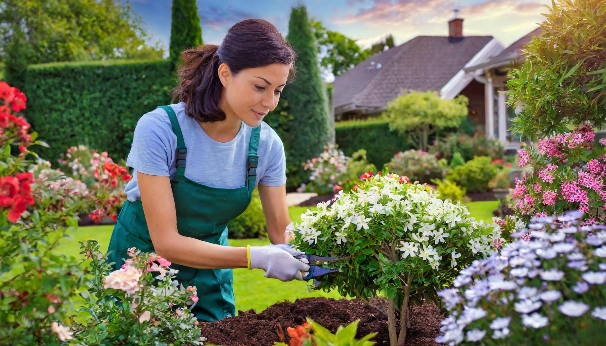 Frau-pflegt-ihre-Pflanzen-und-Blumen