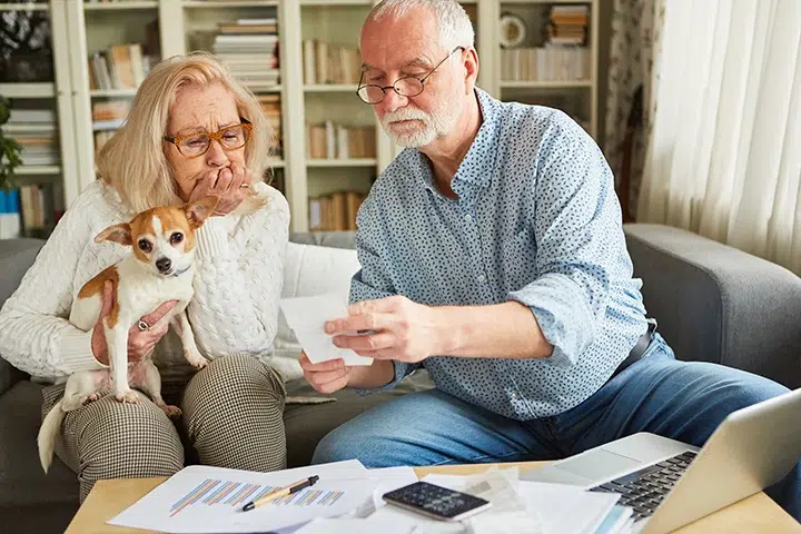 Ehepaar Mit Hund Macht Die Steuererklaerung