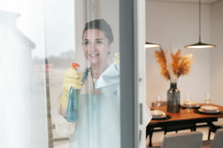 Cleaning Windows Woman Apron Cleaning Windows Looking Involved