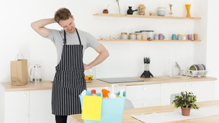High Angle Man Tired From Cleaning House