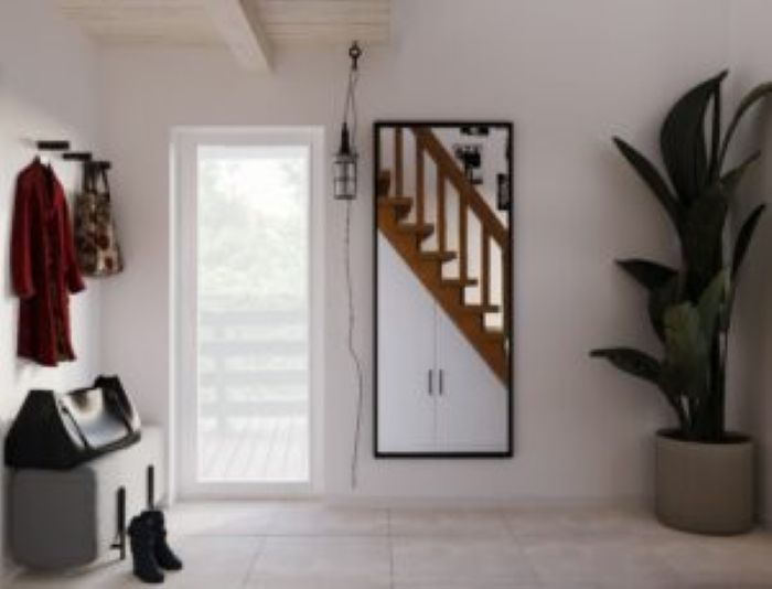 White Corridor With Staircase Scandinavian Style 3D Visualization 300X229 1
