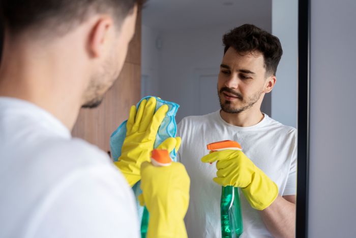Man Servant Doing Chores Around House