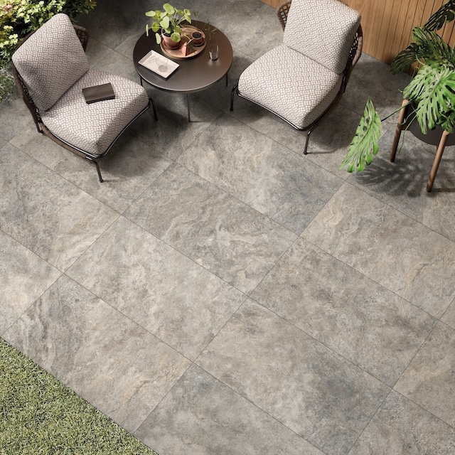 Outdoor Patio With Stone Tiles Furniture Plants