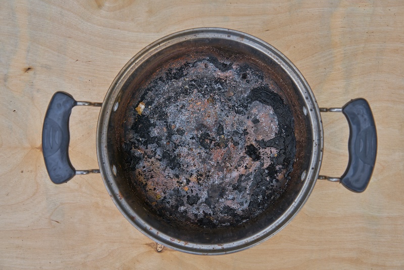 Burning Pot Wooden Table Background