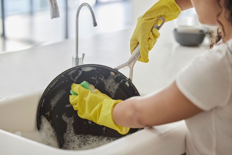 Cleaning Pan Washing Hygiene Hands With Soap Water Kitchen Sink Home Zoom Female Hand Bacteria Disinfect Protect Prevent Spread Germs With Liquid Foam