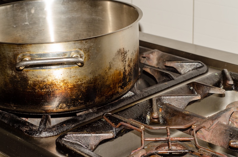 Closeup Shot Dirty Grimy Cooking Pot Stove