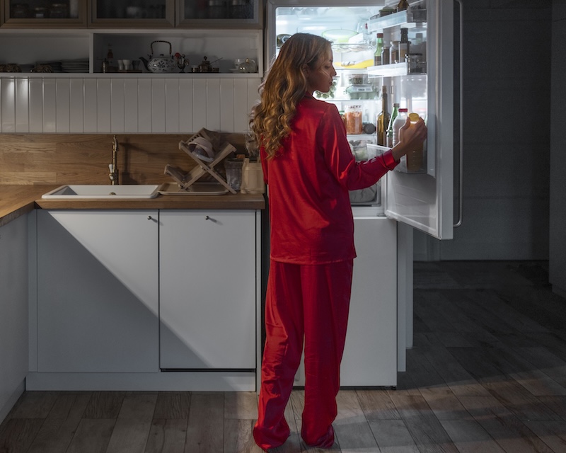 Full Shot Woman Checking Fridge Night