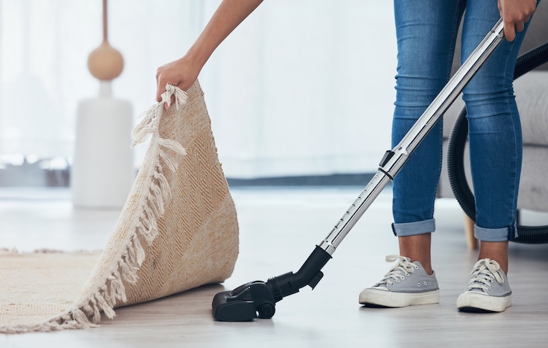 Vacuum Floor Woman Cleaning Carpet Living Room House Housekeeping Service Cleaner Vacuuming Lounge With Rug Mat Care Disinfection Dirt Home