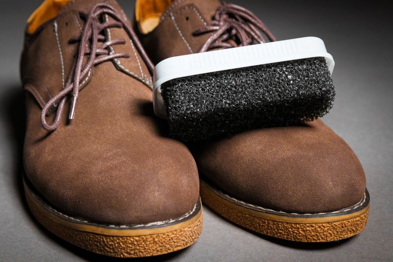 Black Sponge Cleaning Shoes Lies Men S Classic Brown Shoes With Laces Suede Shoe Care Concept