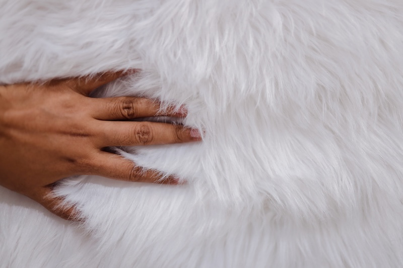 Closeup Hand Touching Fur Fabric Texture Smooth Fluffy Silky