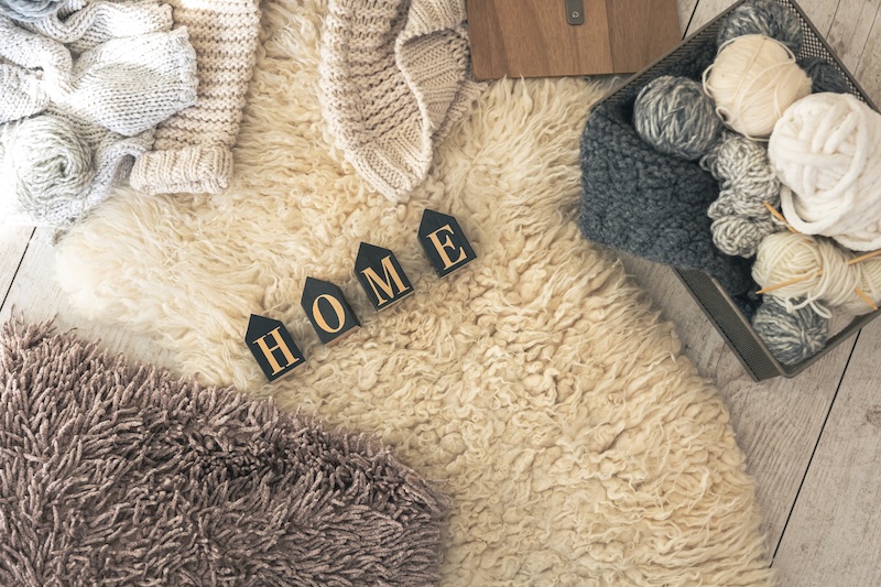 Cozy Home Composition With Threads Knitting Top View