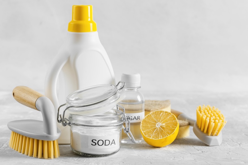 Front View Eco Friendly Cleaning Brushes With Lemon Baking Soda 1