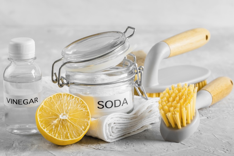 Front View Eco Friendly Cleaning Brushes With Lemon Baking Soda 2