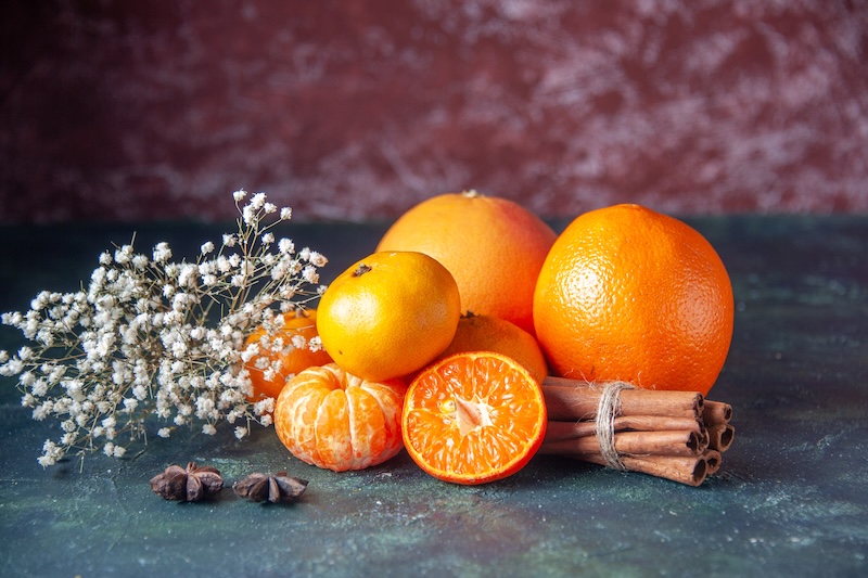 Front View Fresh Tangerines Dark Background Fruit Citrus Citrus Ripe Juice Tree Taste Mellow Color