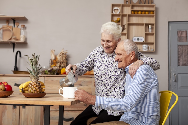 Senior Man Woman Having Coffee