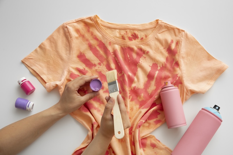 Top View Hands Painting T Shirt Still Life
